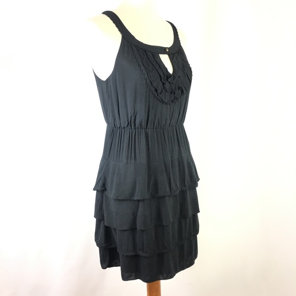 Maeve Anthropologie Ruffle Dress 4 KeyholeBlack - Picture 3 of 6